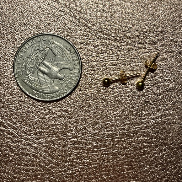 Gold plated tiny ball post earrings. Unworn - Picture 3 of 3